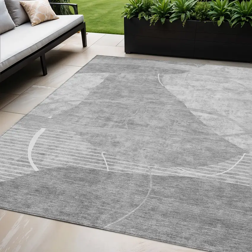 Gray Silver And Ivory Abstract Washable Indoor Outdoor Area Rug Photo 1