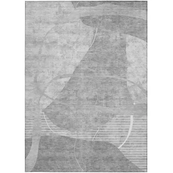 Gray Silver And Ivory Abstract Washable Indoor Outdoor Area Rug Photo 4