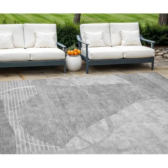 Gray Silver And Ivory Abstract Washable Indoor Outdoor Area Rug Photo 1