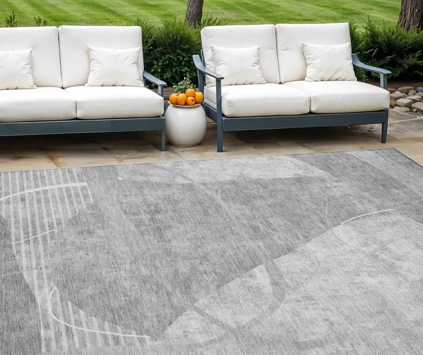 Gray Silver And Ivory Abstract Washable Indoor Outdoor Area Rug Photo 1