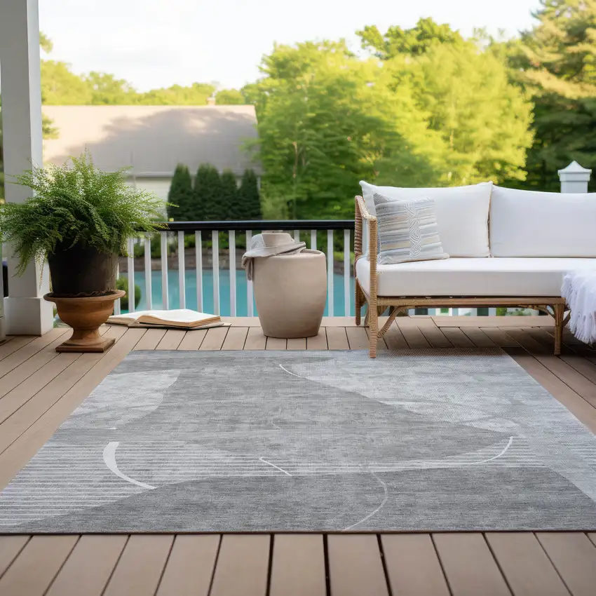 Gray Silver And Ivory Abstract Washable Indoor Outdoor Area Rug Photo 8