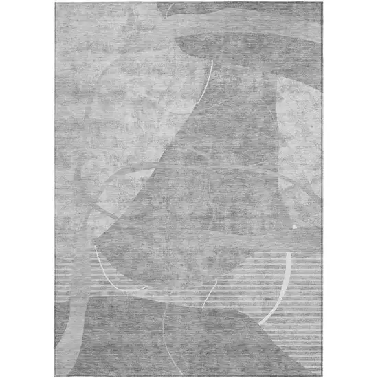 Gray Silver And Ivory Abstract Washable Indoor Outdoor Area Rug Photo 6