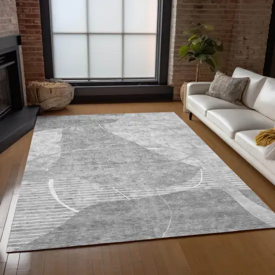 Gray Silver And Ivory Abstract Washable Indoor Outdoor Area Rug Photo 9