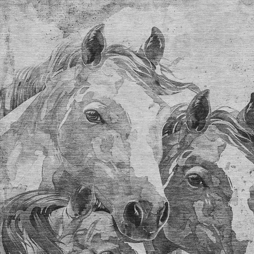 Gray Silver And Ivory Animal Print Washable Area Rug With UV Protection Photo 2