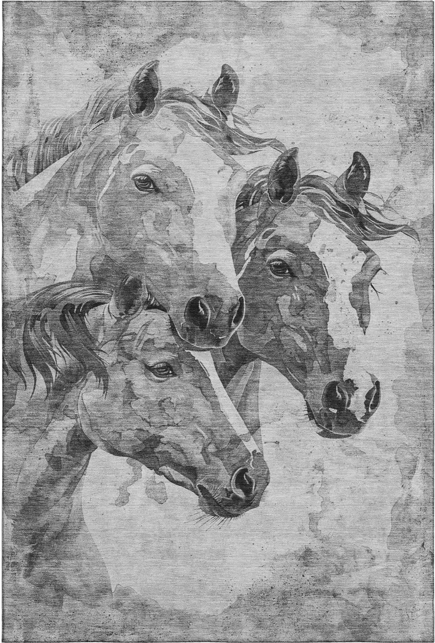 Gray Silver And Ivory Animal Print Washable Area Rug With UV Protection Photo 1