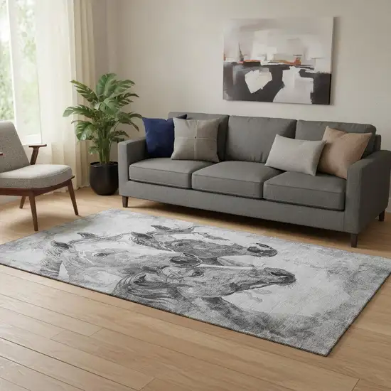 Gray Silver And Ivory Animal Print Washable Area Rug With UV Protection Photo 2