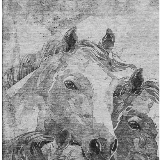 Gray Silver And Ivory Animal Print Washable Area Rug With UV Protection Photo 2