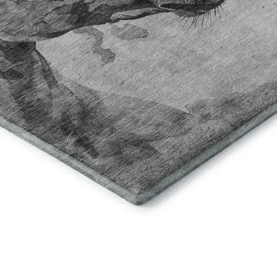 Gray Silver And Ivory Animal Print Washable Area Rug With UV Protection Photo 7