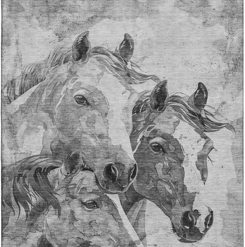 Gray Silver And Ivory Animal Print Washable Area Rug With UV Protection Photo 3