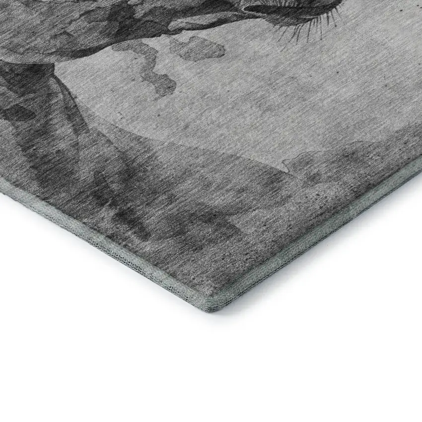 Gray Silver And Ivory Animal Print Washable Area Rug With UV Protection Photo 7