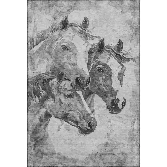 Gray Silver And Ivory Animal Print Washable Area Rug With UV Protection Photo 1