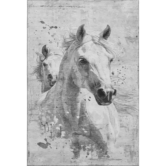 Gray Silver And Ivory Animal Print Washable Area Rug With UV Protection Photo 6