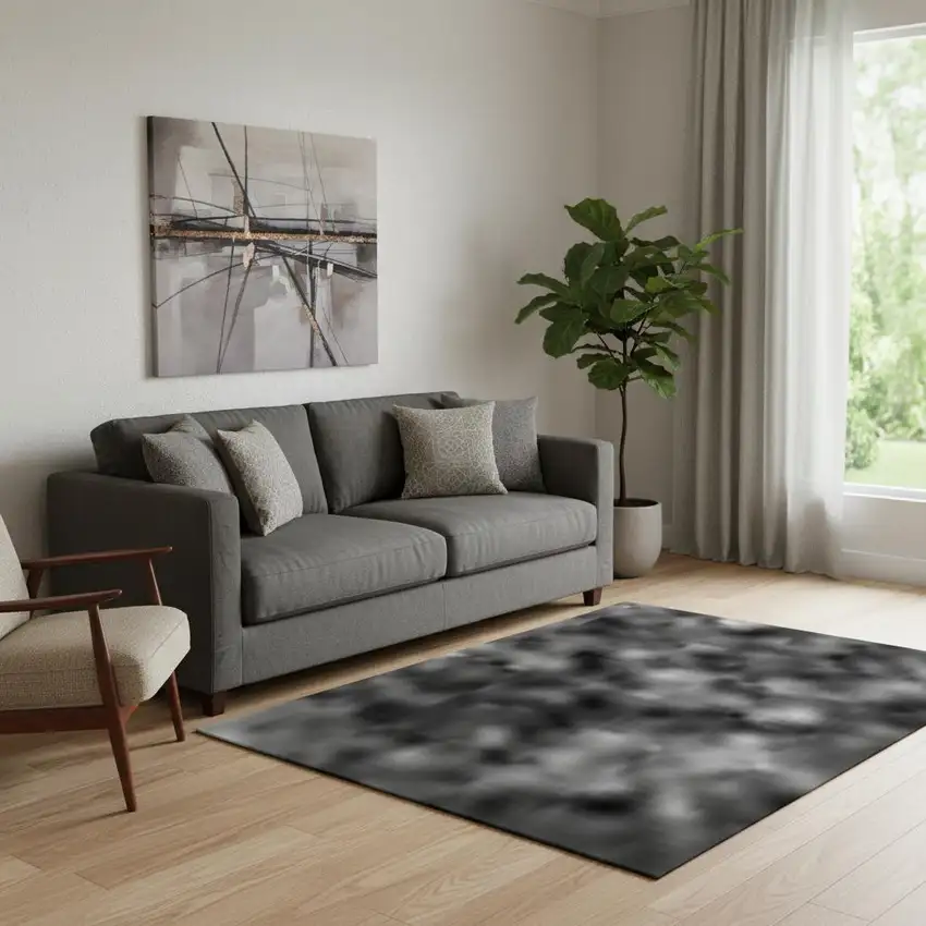 Gray Silver And Ivory Animal Print Washable Area Rug With UV Protection Photo 2