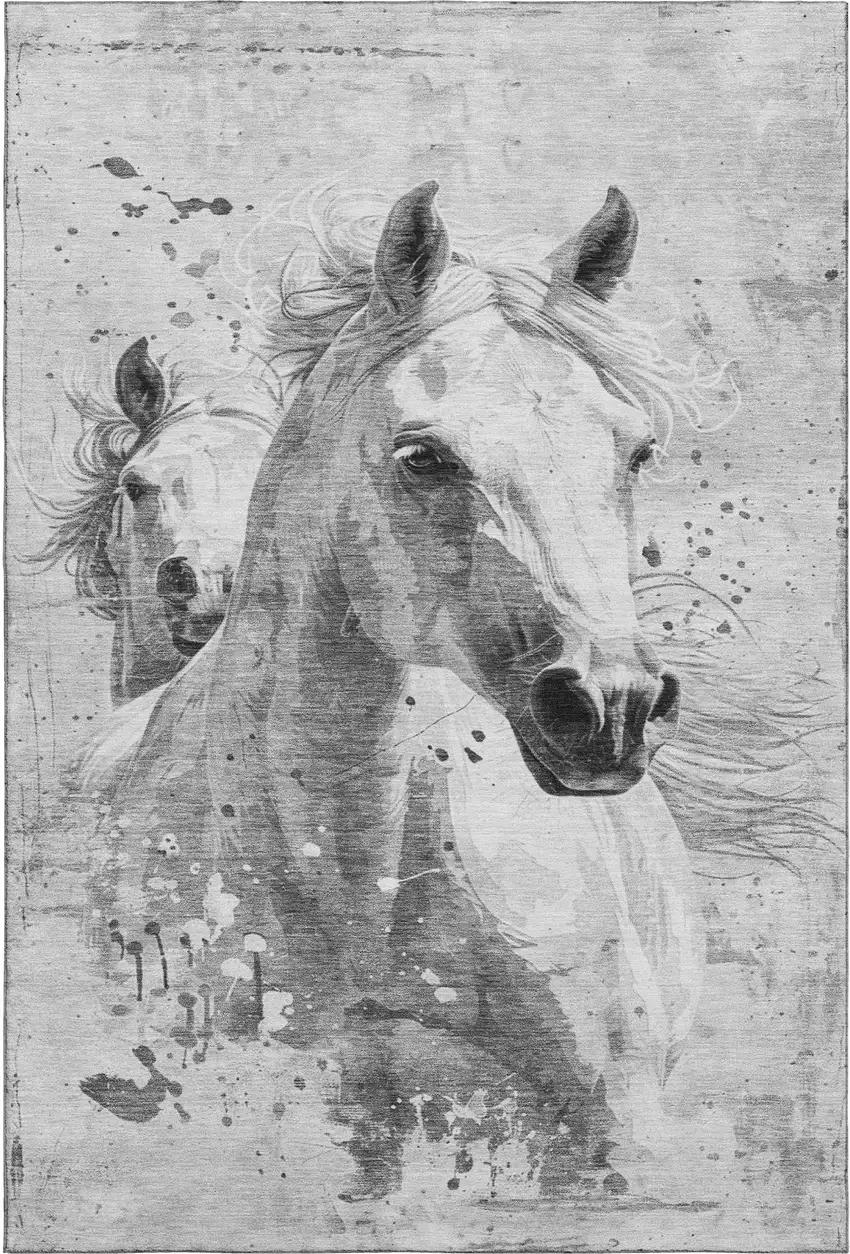 Gray Silver And Ivory Animal Print Washable Area Rug With UV Protection Photo 6