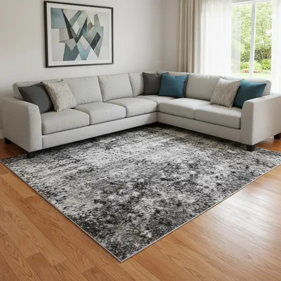 Gray Silver And Ivory Animal Print Washable Area Rug With UV Protection Photo 2