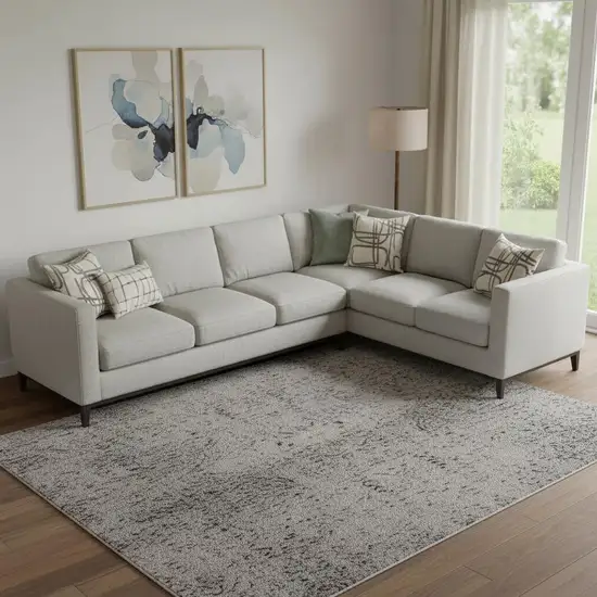 Gray Silver And Ivory Animal Print Washable Area Rug With UV Protection Photo 2