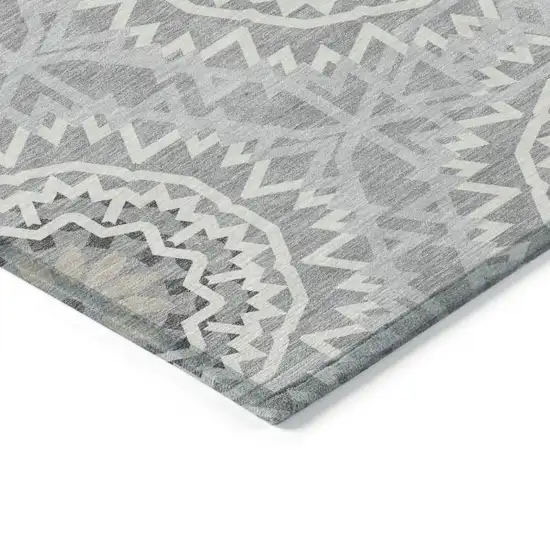 Gray Silver And Ivory Floral Medallion Washable Indoor Outdoor Area Rug Photo 4