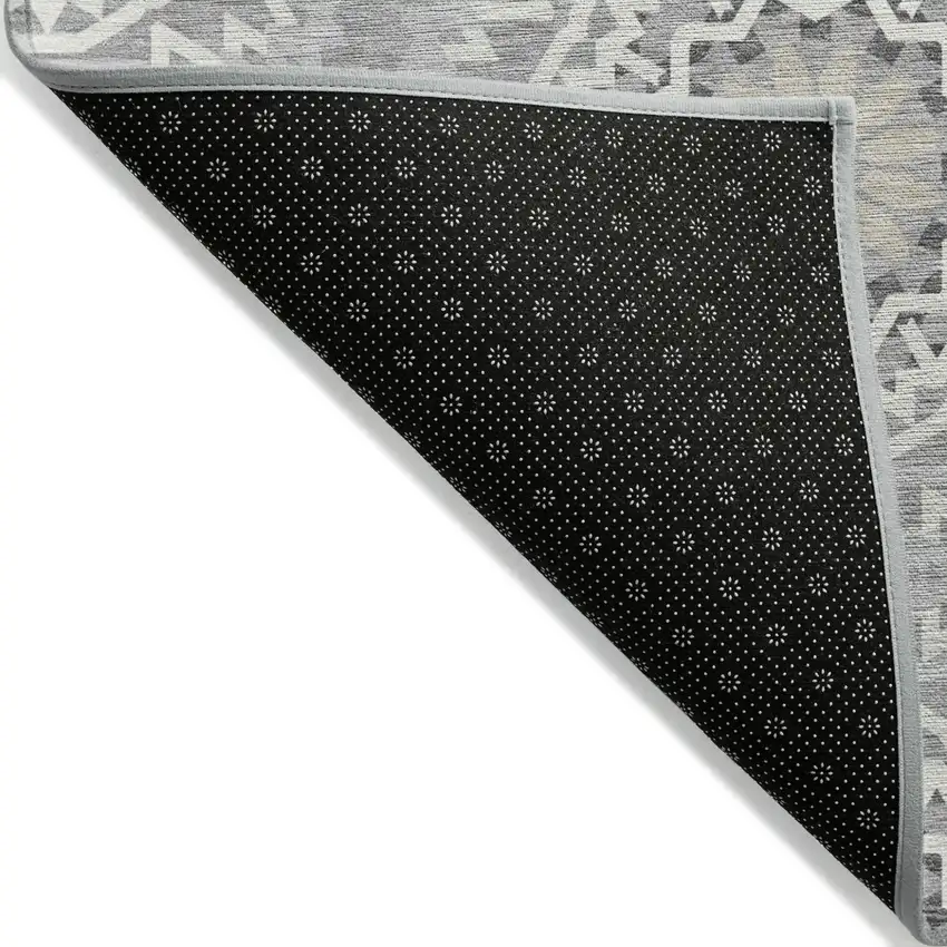 Gray Silver And Ivory Floral Medallion Washable Indoor Outdoor Area Rug Photo 4
