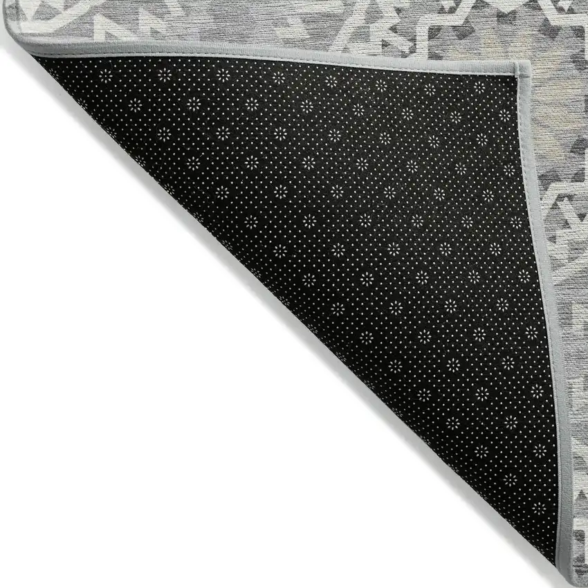 Gray Silver And Ivory Floral Medallion Washable Indoor Outdoor Area Rug Photo 4