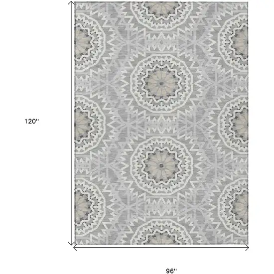 Gray Silver And Ivory Floral Medallion Washable Indoor Outdoor Area Rug Photo 3