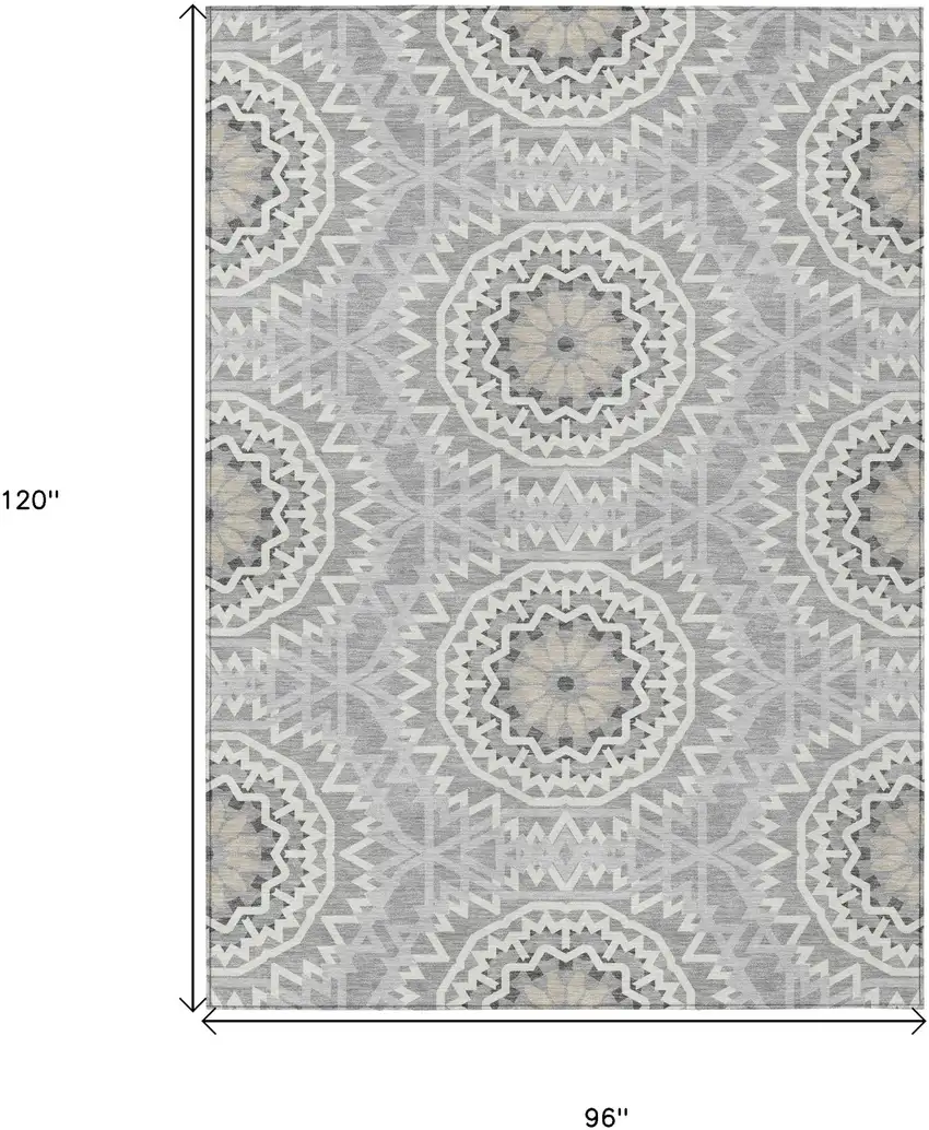 Gray Silver And Ivory Floral Medallion Washable Indoor Outdoor Area Rug Photo 3