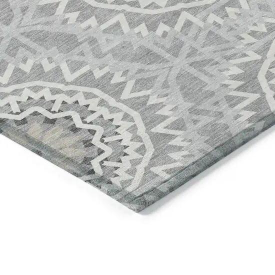 Gray Silver And Ivory Floral Medallion Washable Indoor Outdoor Area Rug Photo 4