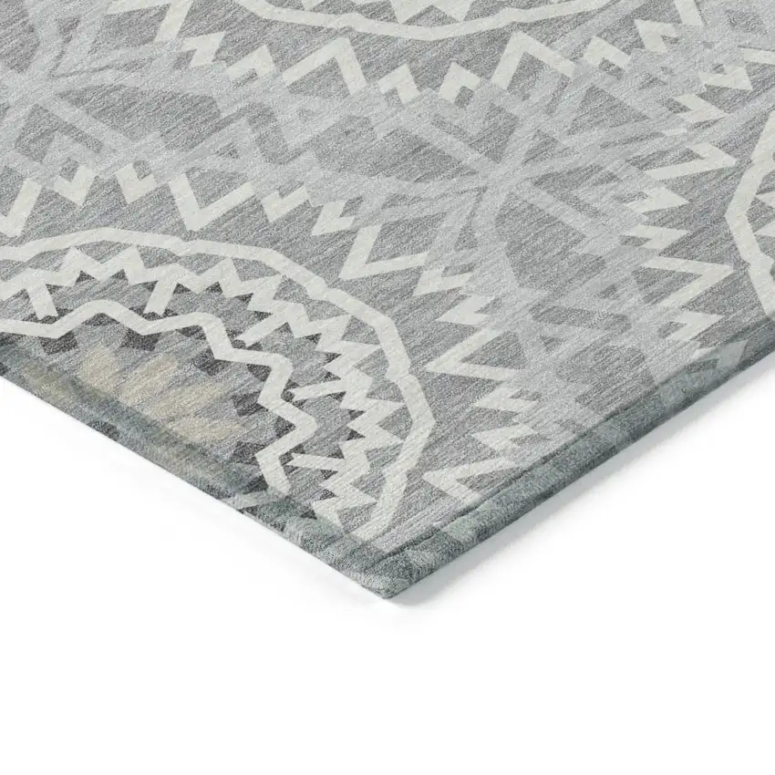 Gray Silver And Ivory Floral Medallion Washable Indoor Outdoor Area Rug Photo 4