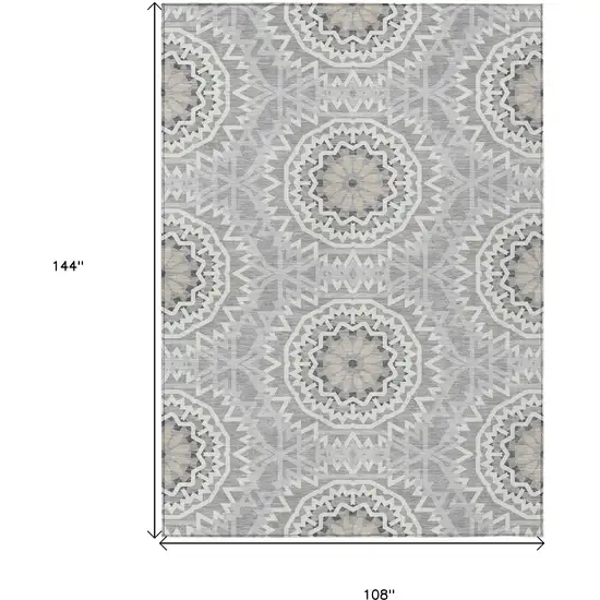 Gray Silver And Ivory Floral Medallion Washable Indoor Outdoor Area Rug Photo 3