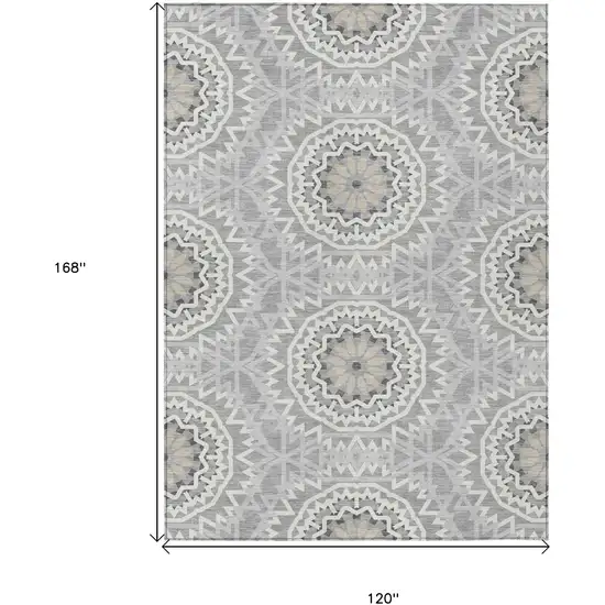 Gray Silver And Ivory Floral Medallion Washable Indoor Outdoor Area Rug Photo 3