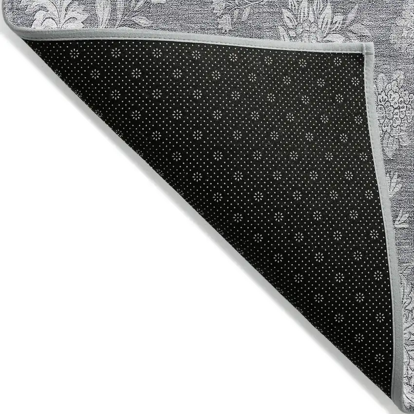Gray Silver And Ivory Floral Washable Indoor Outdoor Area Rug Photo 4