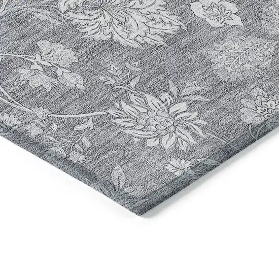 Gray Silver And Ivory Floral Washable Indoor Outdoor Area Rug Photo 5