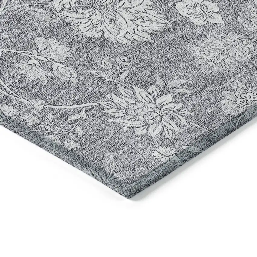 Gray Silver And Ivory Floral Washable Indoor Outdoor Area Rug Photo 5