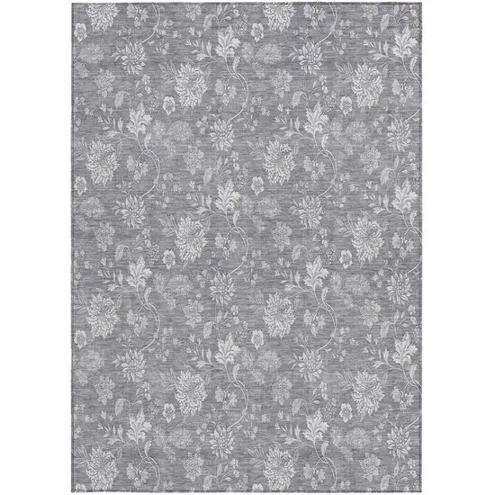 Gray Silver And Ivory Floral Washable Indoor Outdoor Area Rug Photo 7