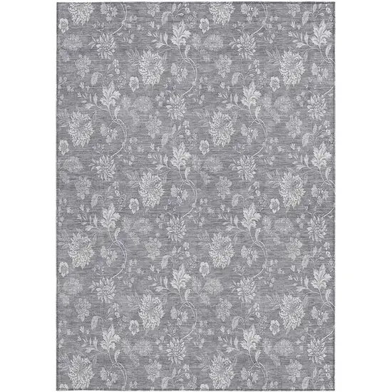 Gray Silver And Ivory Floral Washable Indoor Outdoor Area Rug Photo 7
