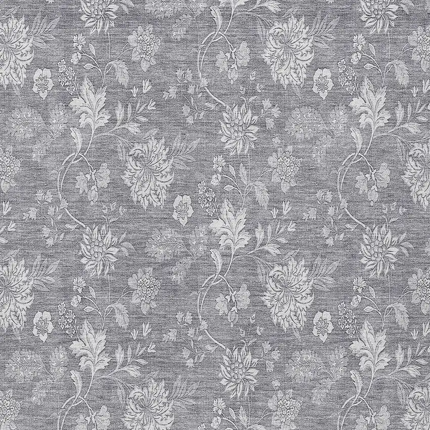 Gray Silver And Ivory Floral Washable Indoor Outdoor Area Rug Photo 6