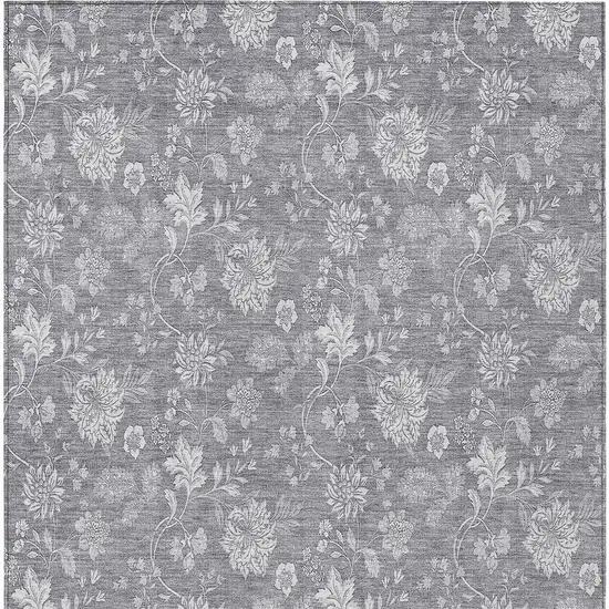 Gray Silver And Ivory Floral Washable Indoor Outdoor Area Rug Photo 7