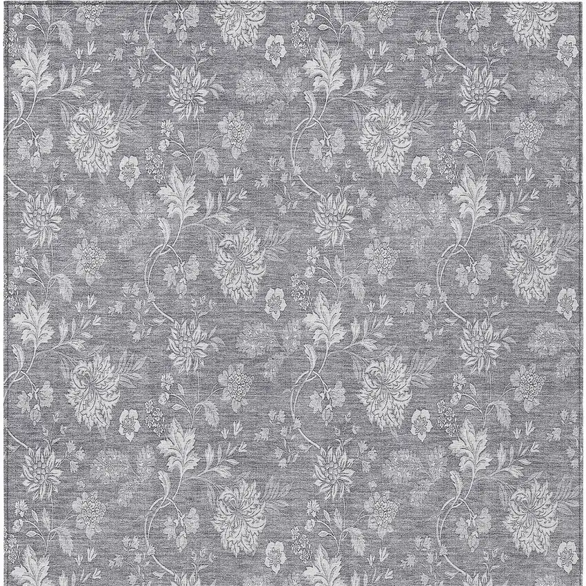 Gray Silver And Ivory Floral Washable Indoor Outdoor Area Rug Photo 7