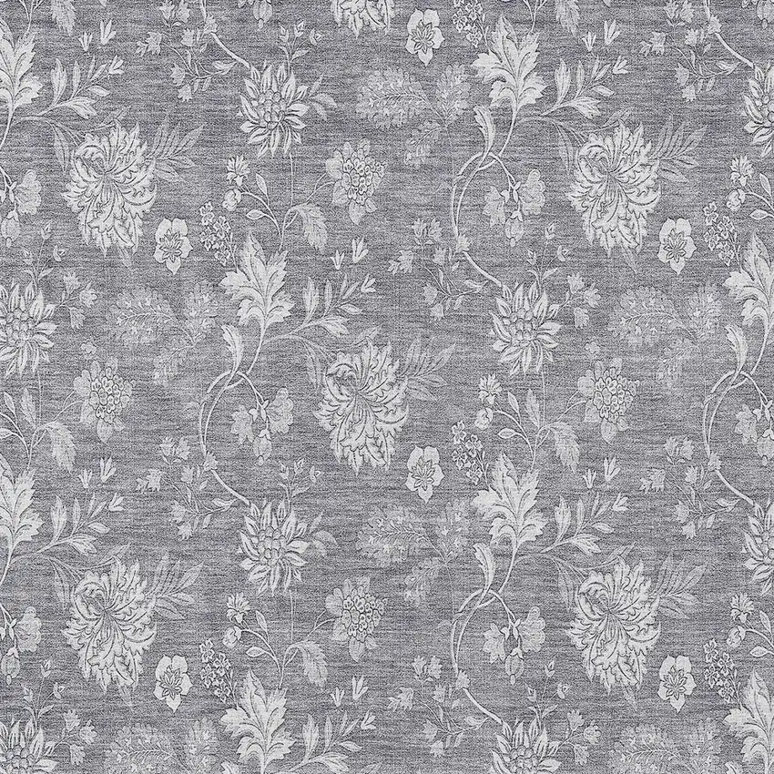 Gray Silver And Ivory Floral Washable Indoor Outdoor Area Rug Photo 6