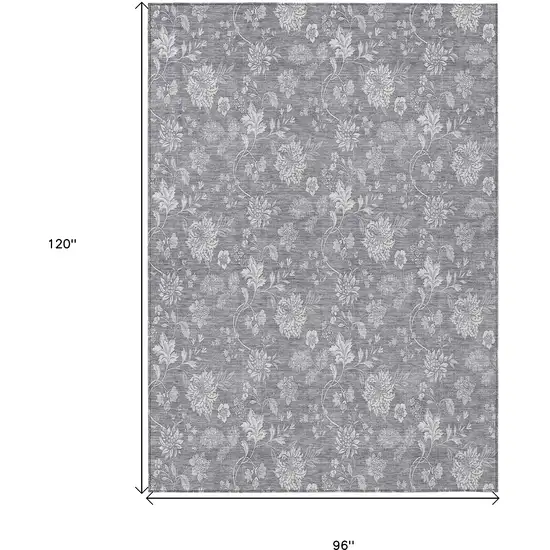 Gray Silver And Ivory Floral Washable Indoor Outdoor Area Rug Photo 3