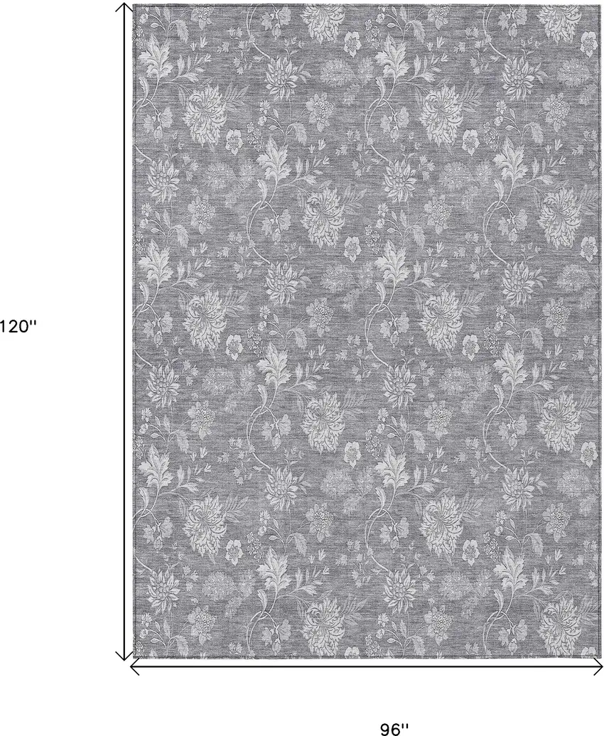 Gray Silver And Ivory Floral Washable Indoor Outdoor Area Rug Photo 3
