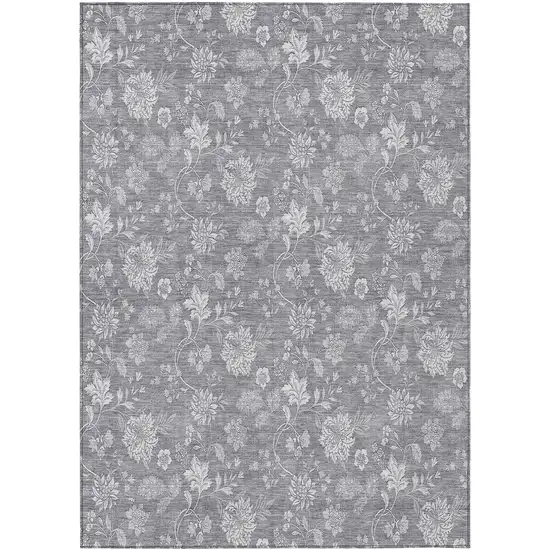 Gray Silver And Ivory Floral Washable Indoor Outdoor Area Rug Photo 2