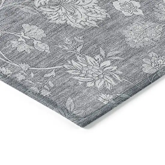 Gray Silver And Ivory Floral Washable Indoor Outdoor Area Rug Photo 5