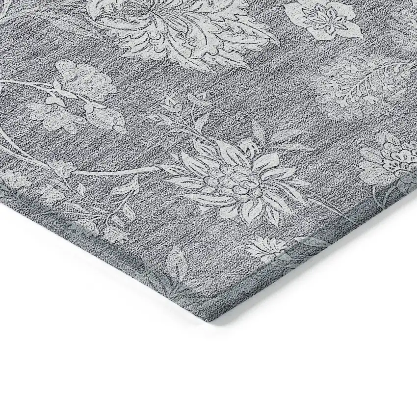 Gray Silver And Ivory Floral Washable Indoor Outdoor Area Rug Photo 5