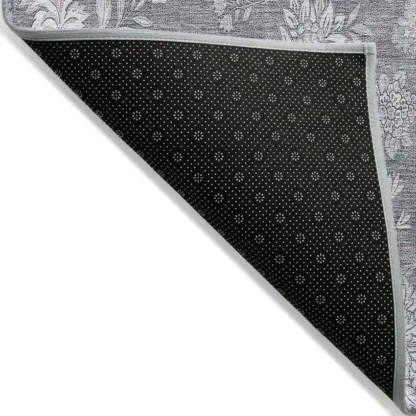 Gray Silver And Ivory Floral Washable Indoor Outdoor Area Rug Photo 4