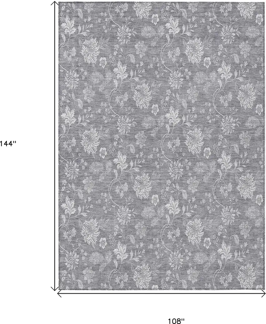 Gray Silver And Ivory Floral Washable Indoor Outdoor Area Rug Photo 3