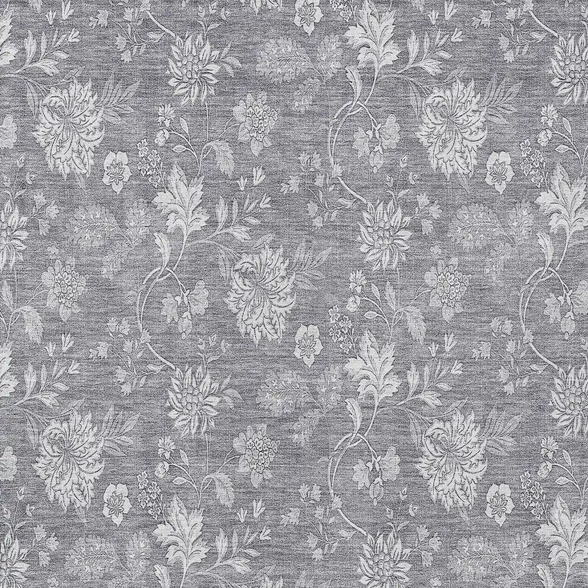 Gray Silver And Ivory Floral Washable Indoor Outdoor Area Rug Photo 6