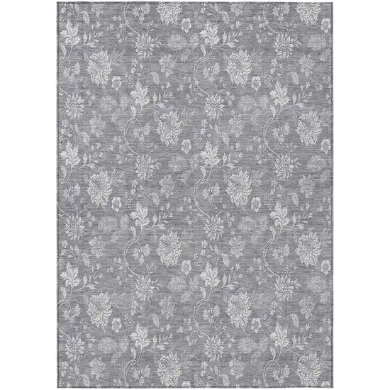 Gray Silver And Ivory Floral Washable Indoor Outdoor Area Rug Photo 2