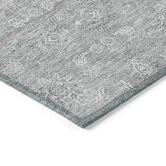 Gray Silver And Ivory Floral Washable Indoor Outdoor Area Rug Photo 3