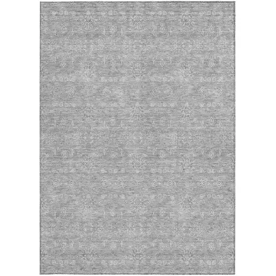 Gray Silver And Ivory Floral Washable Indoor Outdoor Area Rug Photo 6