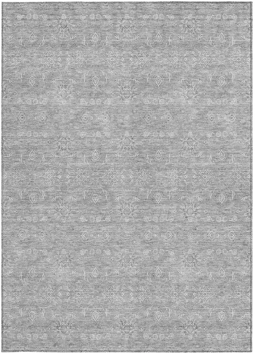 Gray Silver And Ivory Floral Washable Indoor Outdoor Area Rug Photo 6
